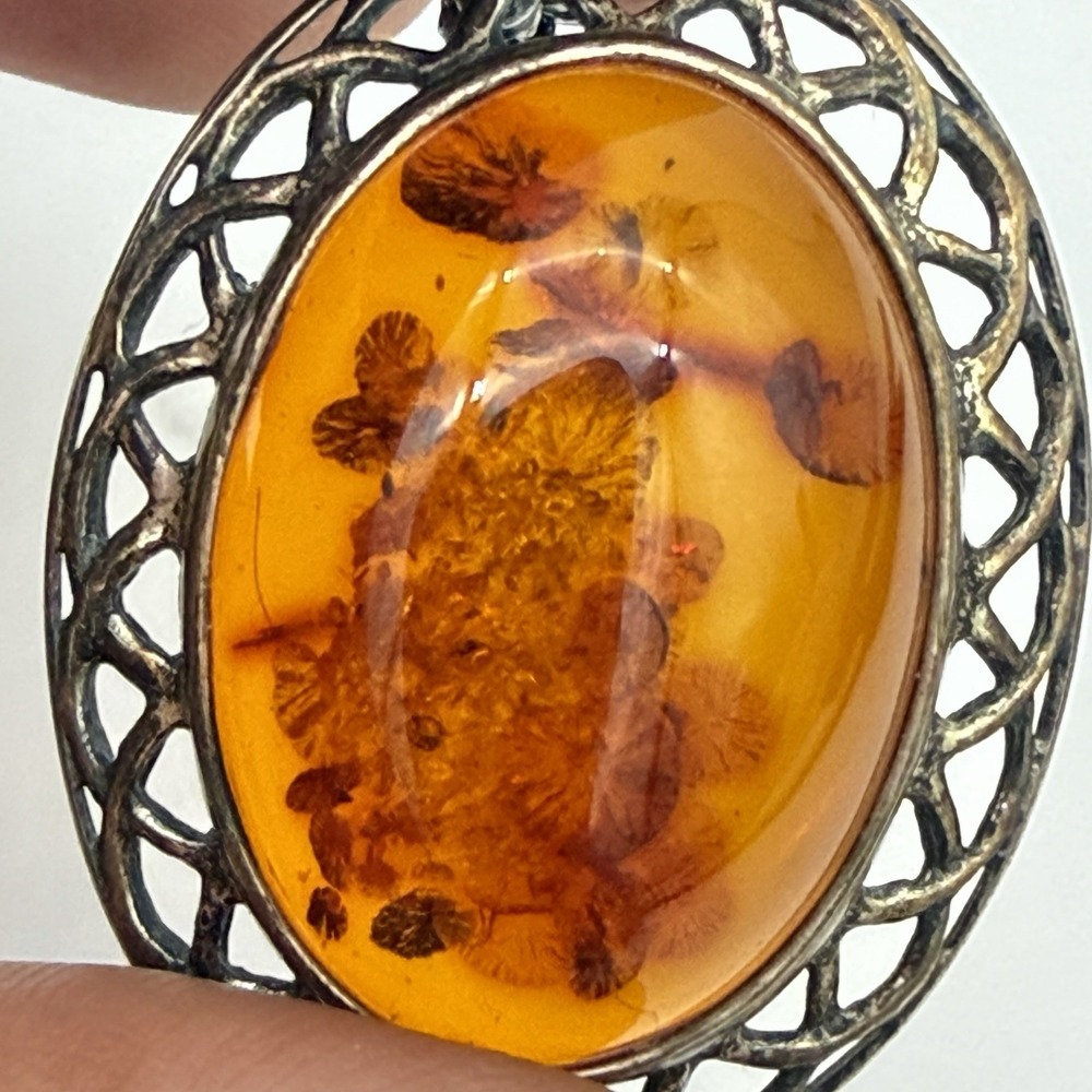 Vtg Estate Amber Sterling Silver Brooch Pin Cabochon Celtic Knot Tested